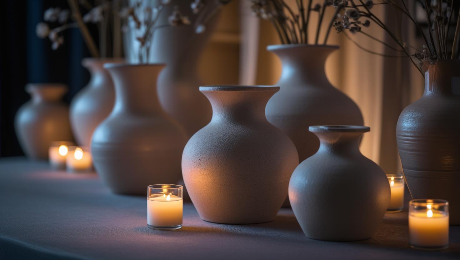 Créé des images avec des éléments de décorations en locations de la part d'une agence événementielle dans un espace instagramable avec des soliflores neutres, des bougies à pile, une ambiance presque nocturne (1)